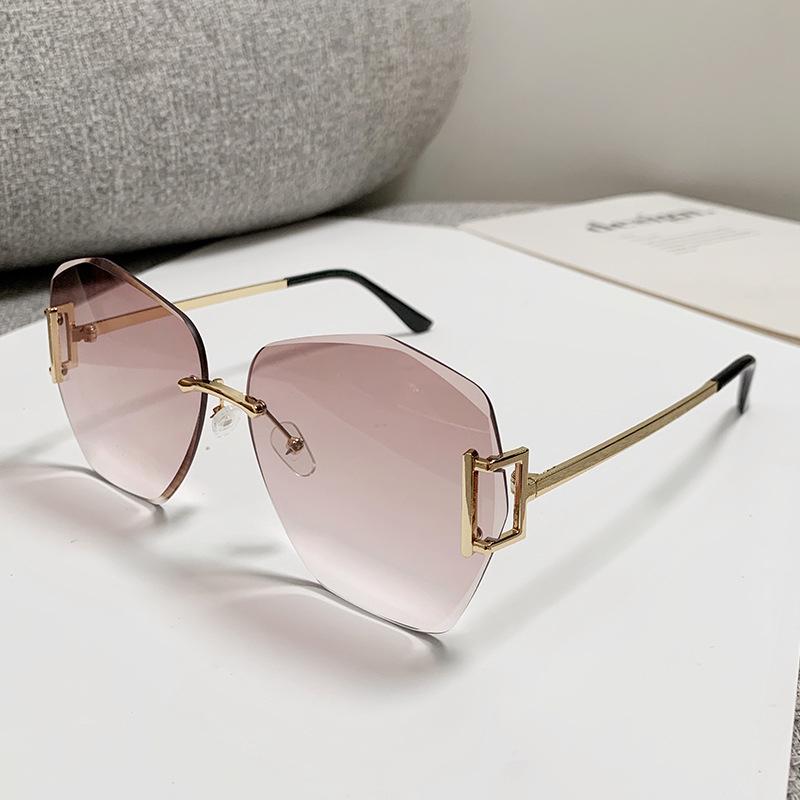 Rahmenlose Große Metall-Sonnenbrille für Damen: Europäischer & Amerikanischer Stil, Farbverlauf UV-Schutz, High-End, Schlankmachender Look