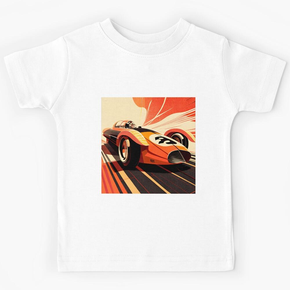 Car Formel One Futuristic Vintage Illustration Colorful Speed Kids T-Shirt 100