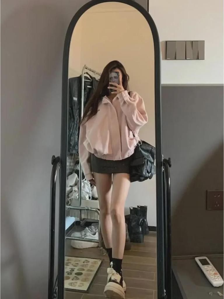 Hong Kong Style Pink Lapel Workwear Jacket for Women - Retro Spring/Autumn Design