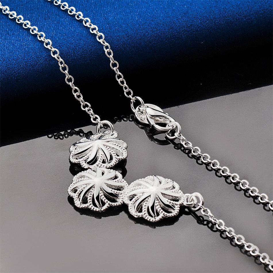 925 Sterling Silver 16-30 Inch Exquisite 3-flower Pendant Necklace for Women's Wedding Fashion Gifts, Jewelry Accessories