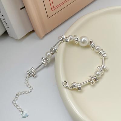 Broken Silver Pearl Bracelet Women's 925 Pure Silver Instagram Cool and Elegant Design Irregular High End Feel Handicraft