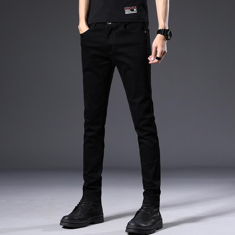 JYL Spring and autumn jeans men's elastic fashion universal tights pure black.