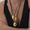 High Polished Geometric Pendant Adjustable Black Rope Stainless Steel Clavicle Necklace Jewelry