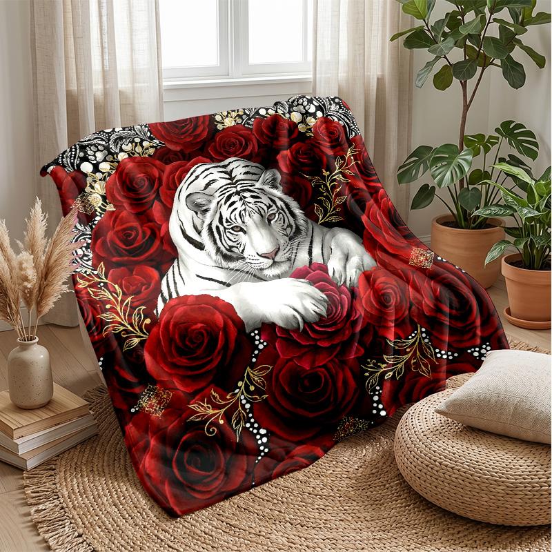 White Tiger Swimming Theme blanket Lightweight Warm Flannel Blanket Decorative Throw Blanket for Home Decoration