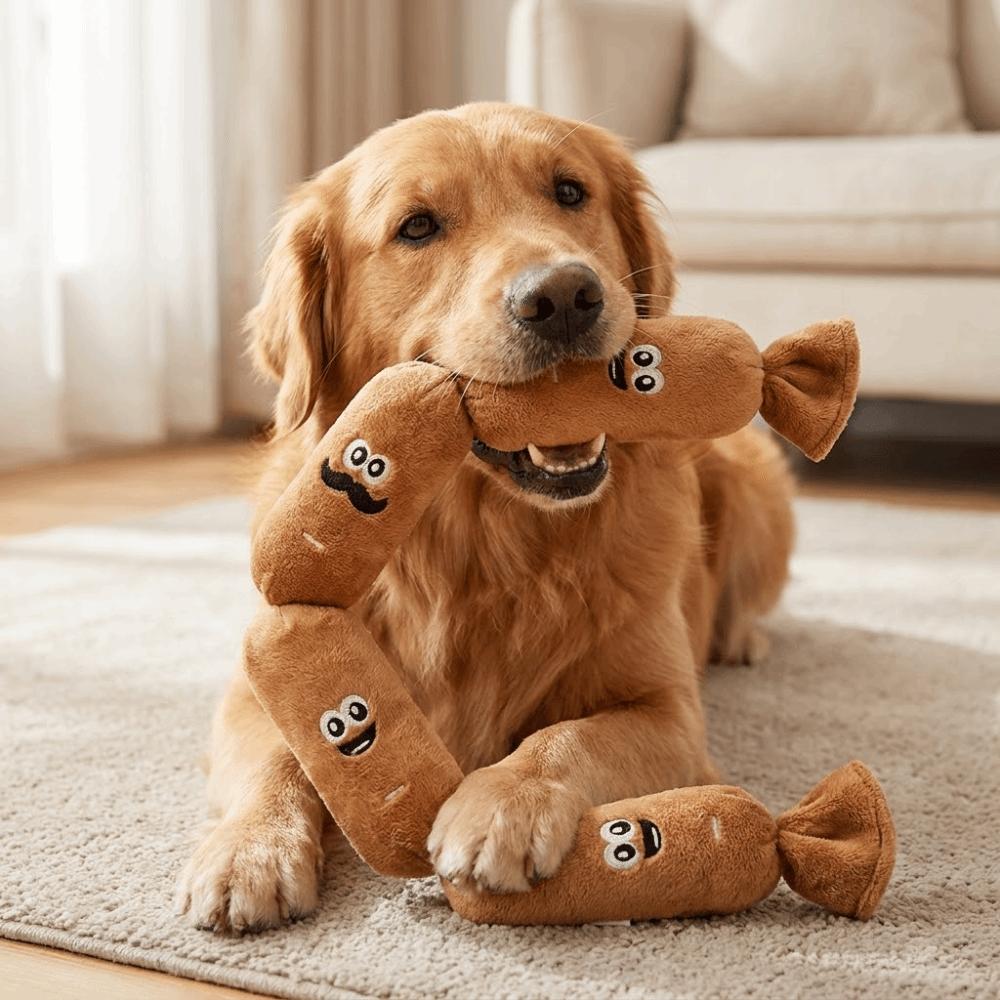 Cartoon Plush Sausage Sound Toy Bite-resistant Pet Chew Plush Toy Squeaky Dog Toy Relieve Boredom