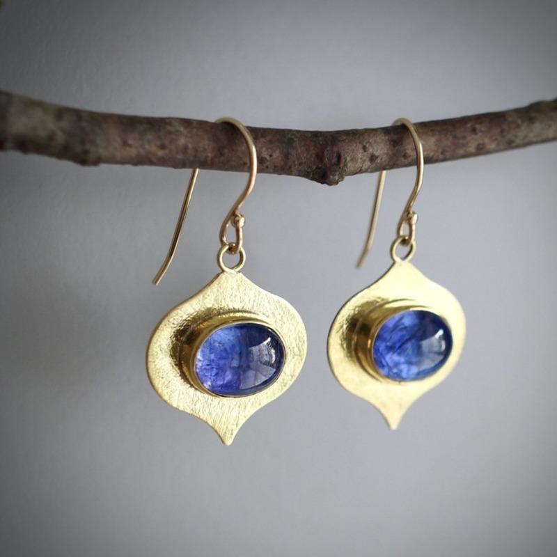 Jianjie Dainty Classic Blue Stone Inlay Women's Pendant Earrings Banquet Party Gifts Vintage Ear Jewelry  Trend