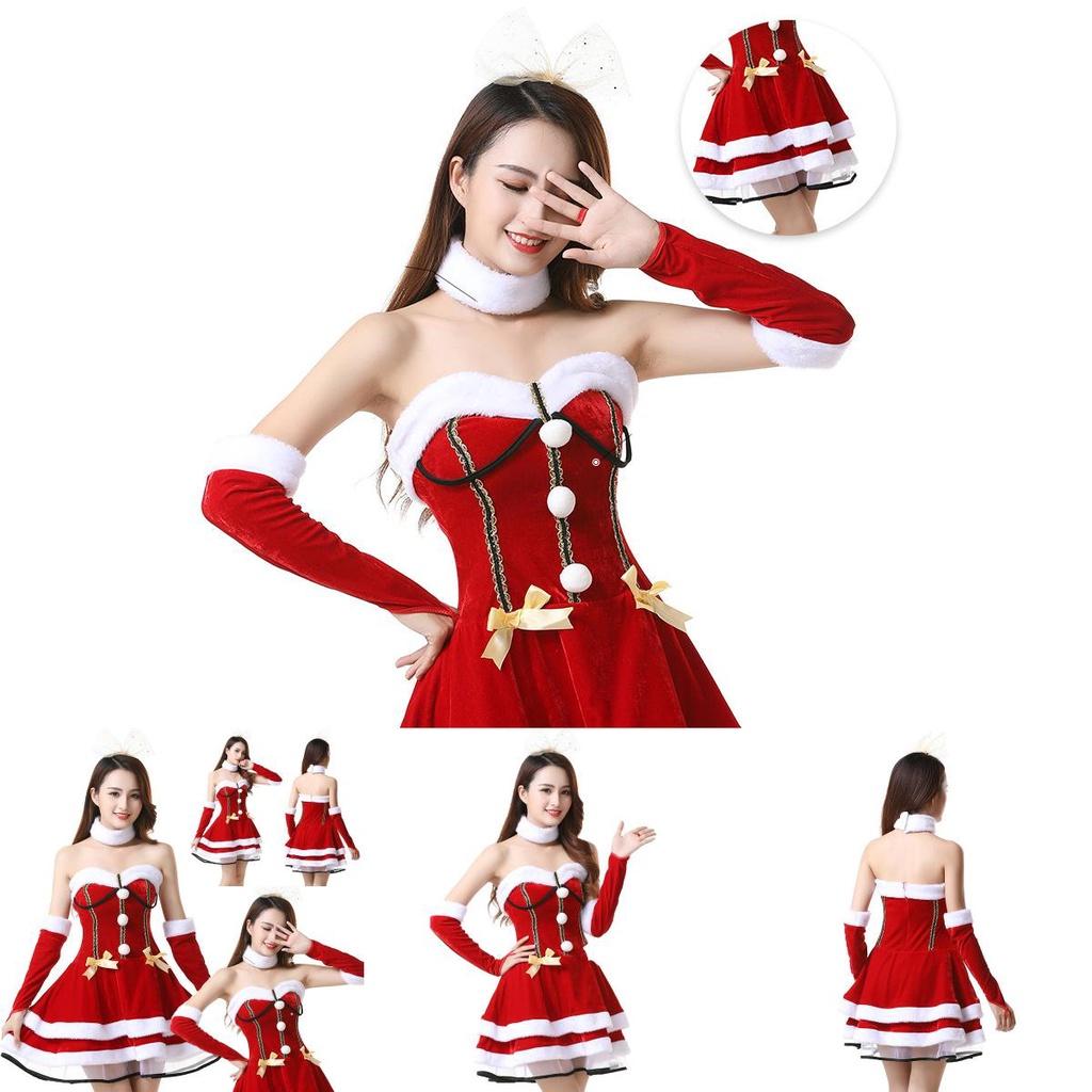 Festliches rotes Weihnachtsfrau-Kostüm für Damen, weich und dehnbar