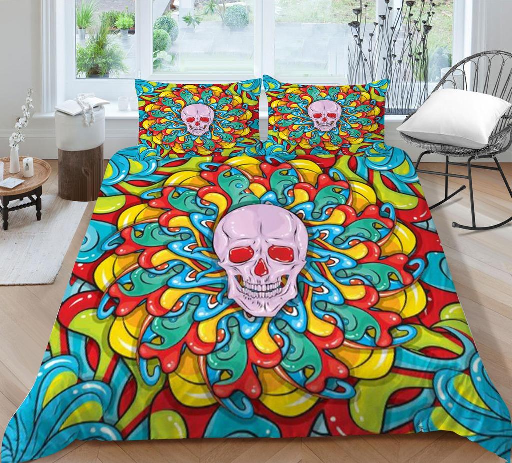 Bettbezug-Sets, Bettwäsche-Set, 3D-Schädeldruck, für Kinder, Schule, Erwachsene, Bett, Polyester, Kissenbezug, atmungsaktiv, warm, Heimtextilien