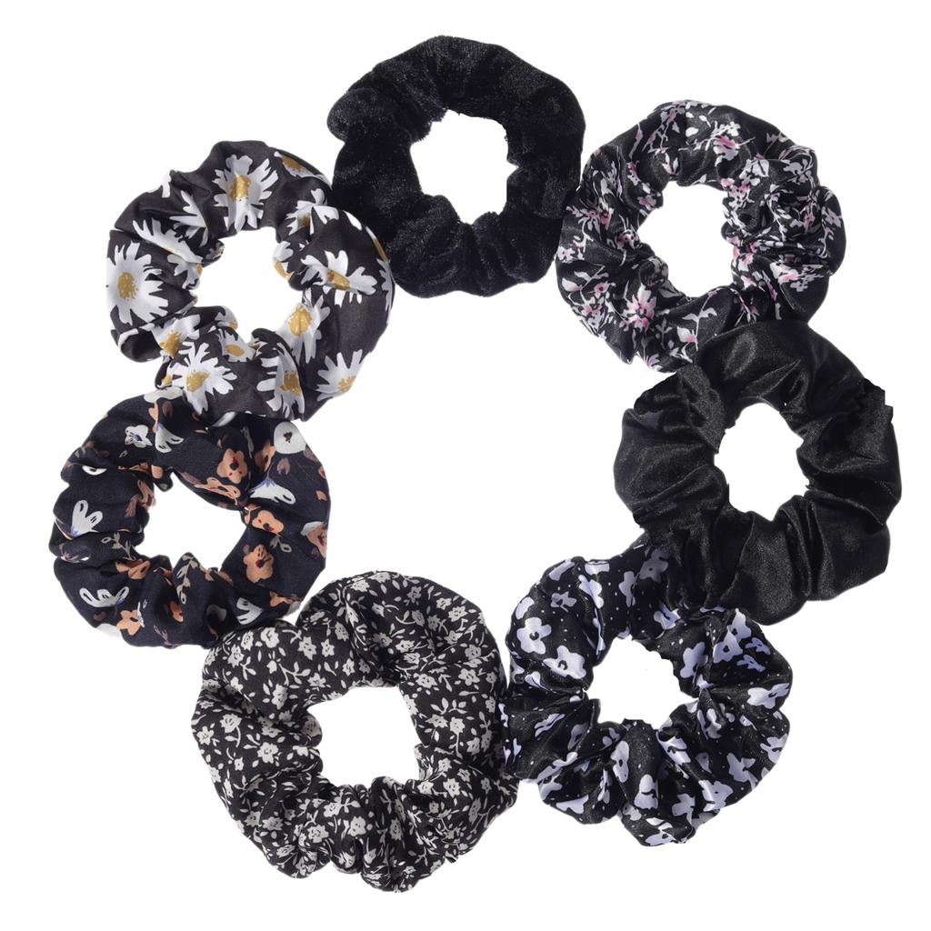 7 Stück/Set Damen Haar-Scrunchies Set Plüsch Uni für Mädchen Pferdeschwanzhalter Druck Floral Ditsy Blume Haargummis Accessoires