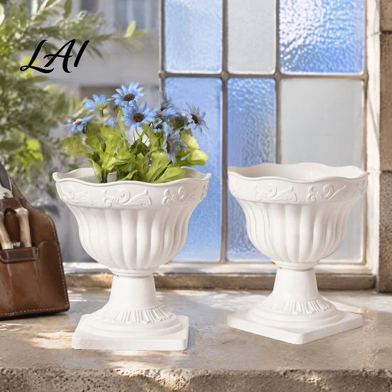 Lightweight Plant Pots White Urn Planter Pot Tall Vintage Roman Column Flowerpot Plastic Decorative Container for Indoor Outdoor Garden Front Porch