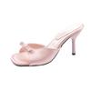 In the summer of 2025, the new square-headed fairy, bow, high-heeled slippers, thin heels, and sandals femininity.