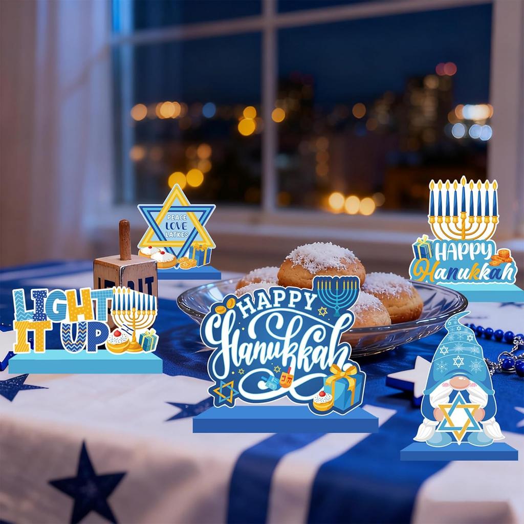 Hanukkah Decoration Wood Table Centerpiece for Home Happy Hanukkah Signs Chanukah Party Decor