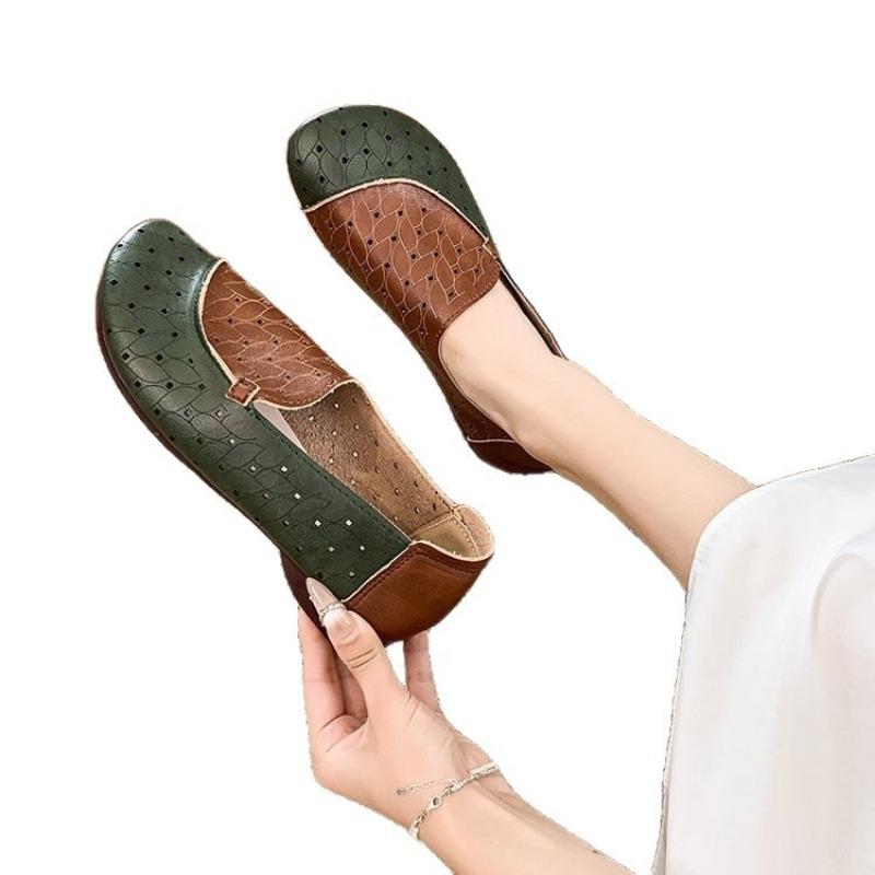 New Women's Casual Shoes with Hollowed-out Bean Shoes, Round Toe, Low Heel, Breathable Single Shoes Devotion