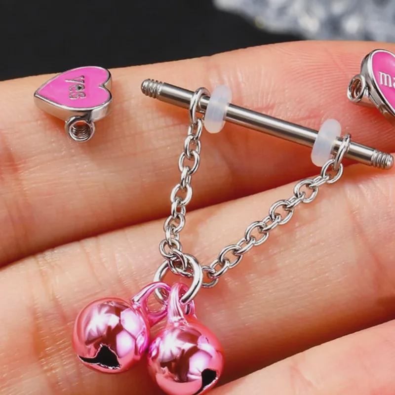 Pink Letter Stainless Steel 14G Nipple Barbell - Sexy Girl Piercing Jewelry