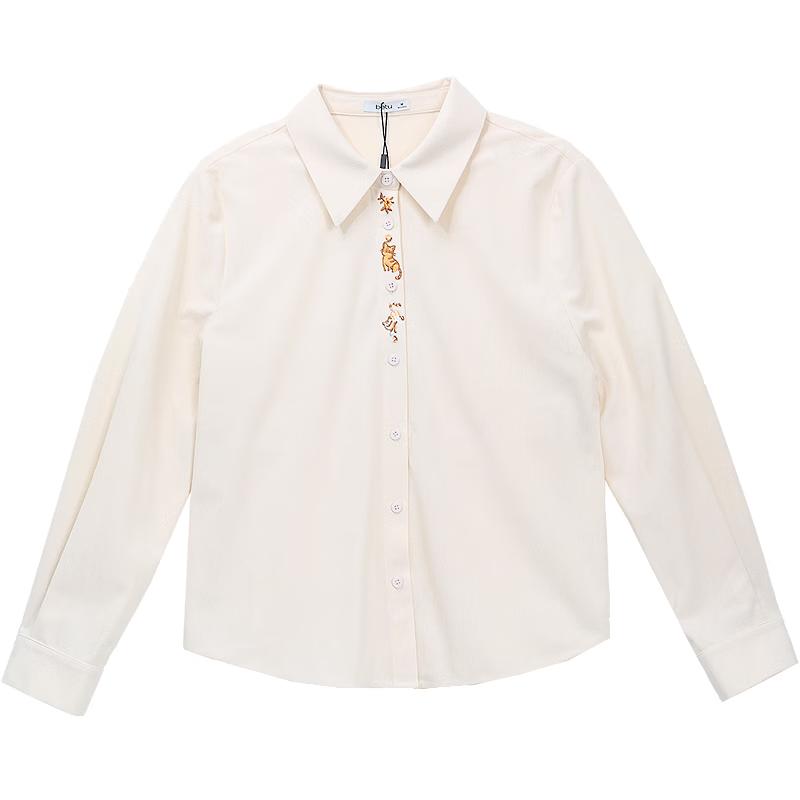Betu Women s Embroidered Cat Corduroy-Look Shirt M