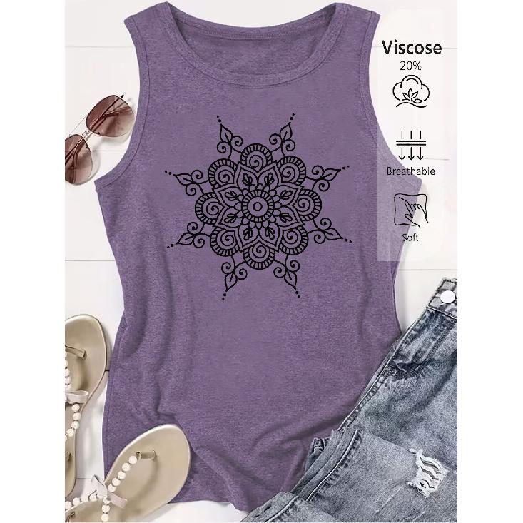 Elegant Vest for Women Mandala Pattern Printed Casual Loose Summer Vest Fashionable and Elegant Tops for Commuting, Vacation, and Everyday Wear In a