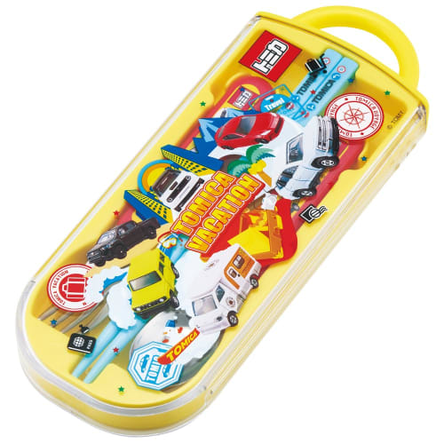 Skater Lunch Box Trio Set Chopsticks Spoon Fork Tomica 24 For Children Antibacterial Treatment Easy to Open Sliding Type Made in Japan TACC2AG-A