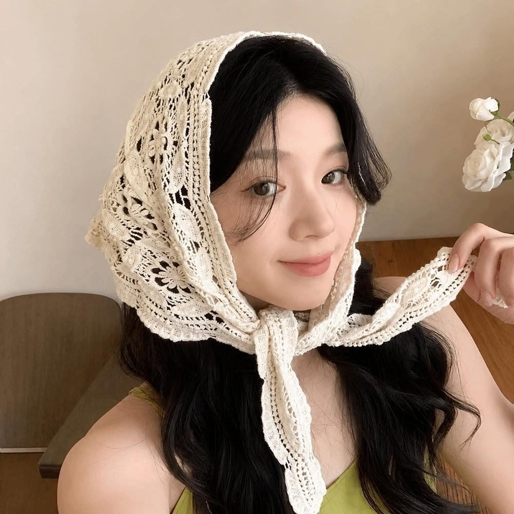 Hollow Out Hair Scarf Beige Waist Belt Scarf Fashion Knitted Headscarf Women