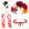 4-Piece Set Halloween Party Costume Rose Flower Headband Novelty Horror Necklace Gloves  for Women