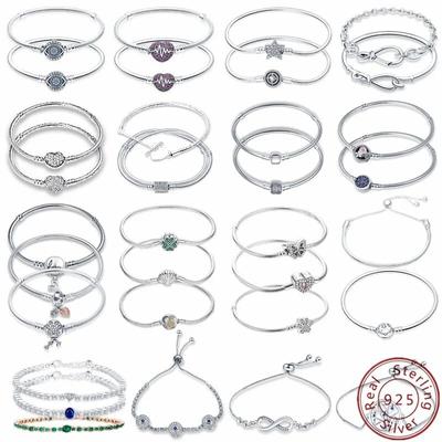 Bracciale Argento 925 Catena Originale Maglia Serpente 17-20 Occhio Maligno Cuore Stella Zircone per Charms Perline Ciondolo Compleanno Creazione Gioielli Regali