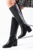 Women Modern Stylish Fashion Boots Boots Faux Leather Albertine Black Color Zipper Thin Faux Fur Lined Thick Heel Boots