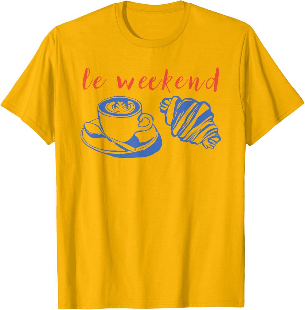 Le Weekend Coffee Croissant Graphic Tee Relaxing Casual Short Sleeve TShirt