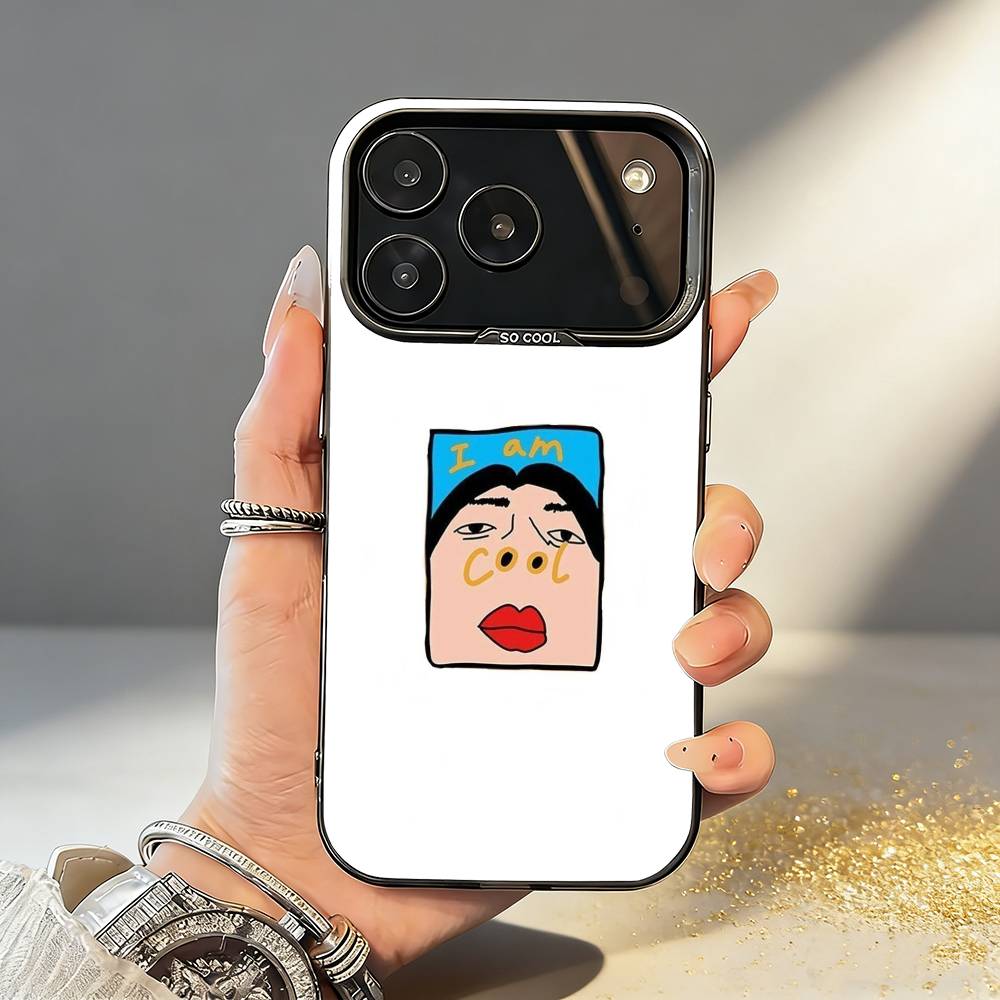 1PC F-Funny E-Exaggerated Face Emotion Phone Case For iPhone17,16,15,14,13,12,11,Pro,MAX White Matte Shockproof Cover