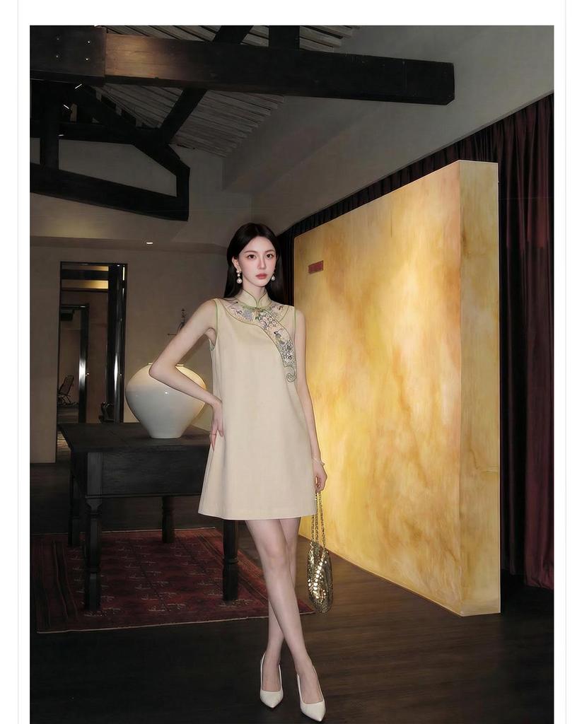 2026 Sommer A-Linien-Ärmelloses Kleid im chinesischen Stil mit Stickerei - P0150