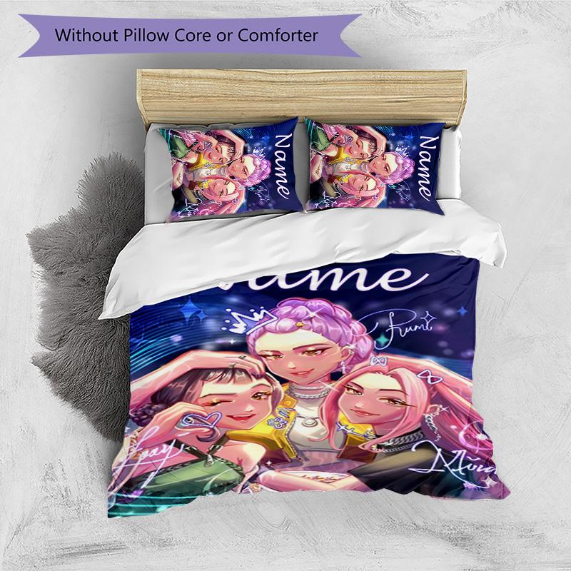 3pcs KPop Demon Hunters4 Cover Set - Personalized Name, HD Printed Bedding with 1 Cover and 2 Pillowcases - Perfect for Home Decor, Easy Care