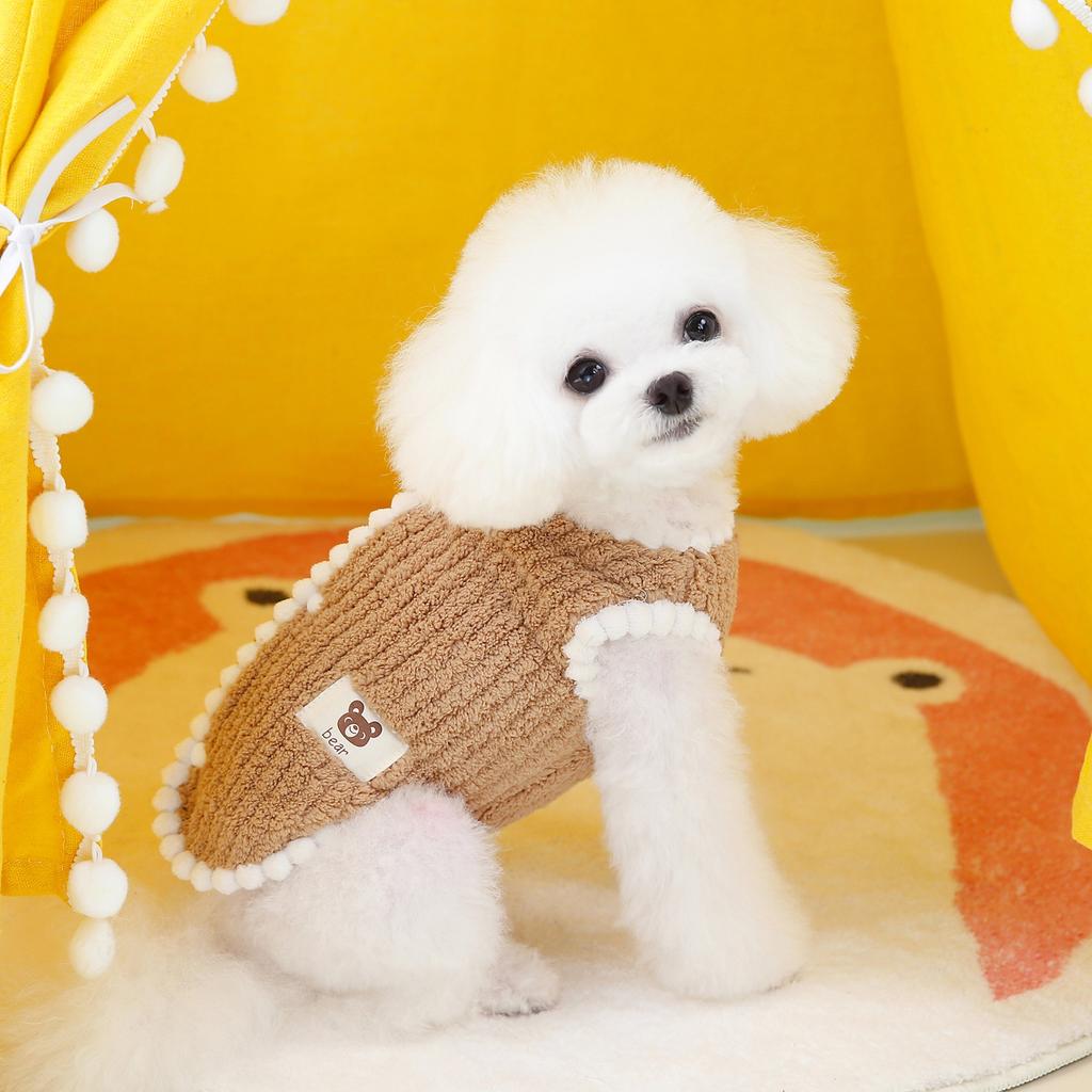 Pet Cat Bichon Teddy Yorkshire Puppy Clothing Autumn and Winter Traction Velvet Vest 23 Draw Corduroy Vest
