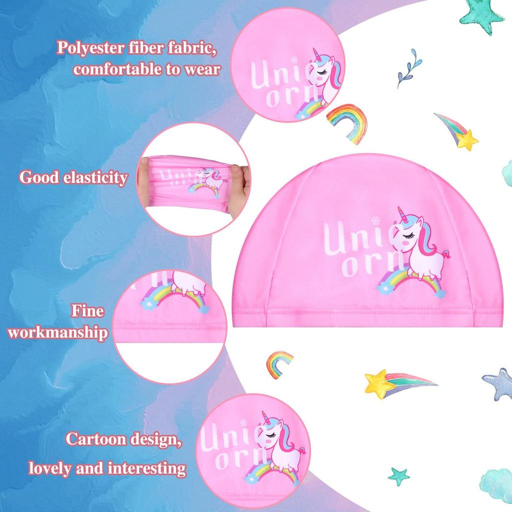 Swim Cap Cute Cartoon Children's Swimming Cap Waterproof Cap Unicorn Swimming Hat for Toddlers Kids Boys Girls