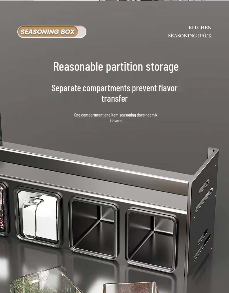 Raft de depozitare pentru bucătărie montat pe perete cu borcane pentru condimente