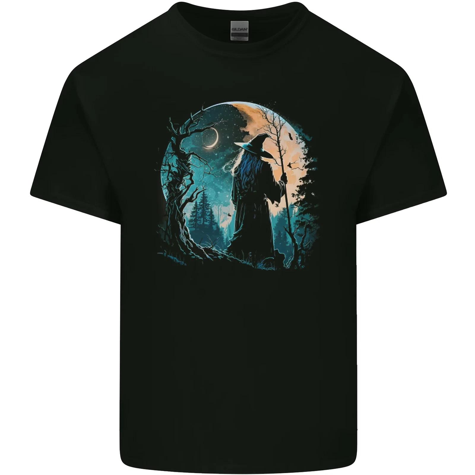 A Wizard Looking at a Fantasy Moon Warlock Kids T-Shirt Childrens 2XL