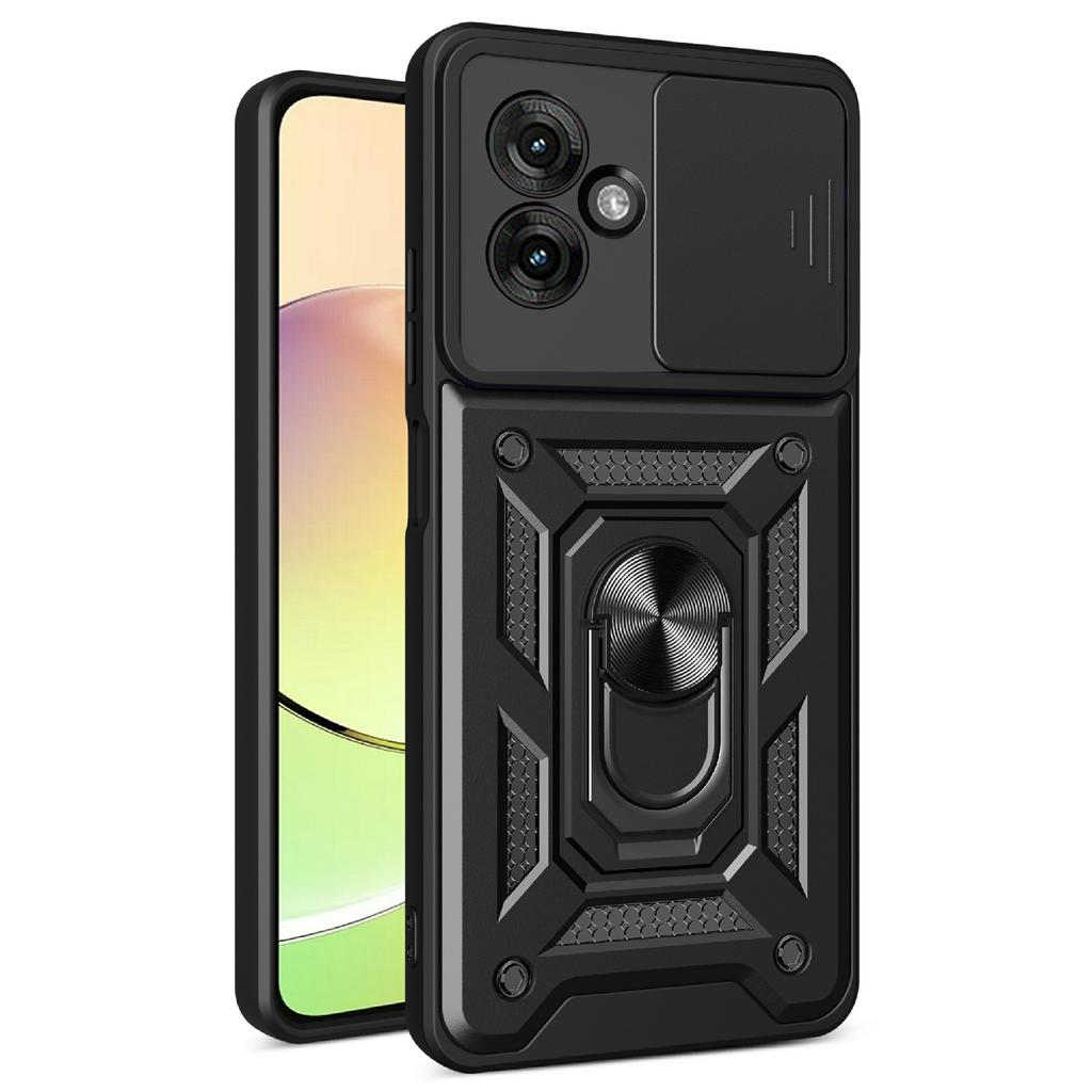 AMORUS Für Motorola Moto G55 5G Hülle Ständer PC+TPU Handyhülle mit Kameraobjektivschieber
