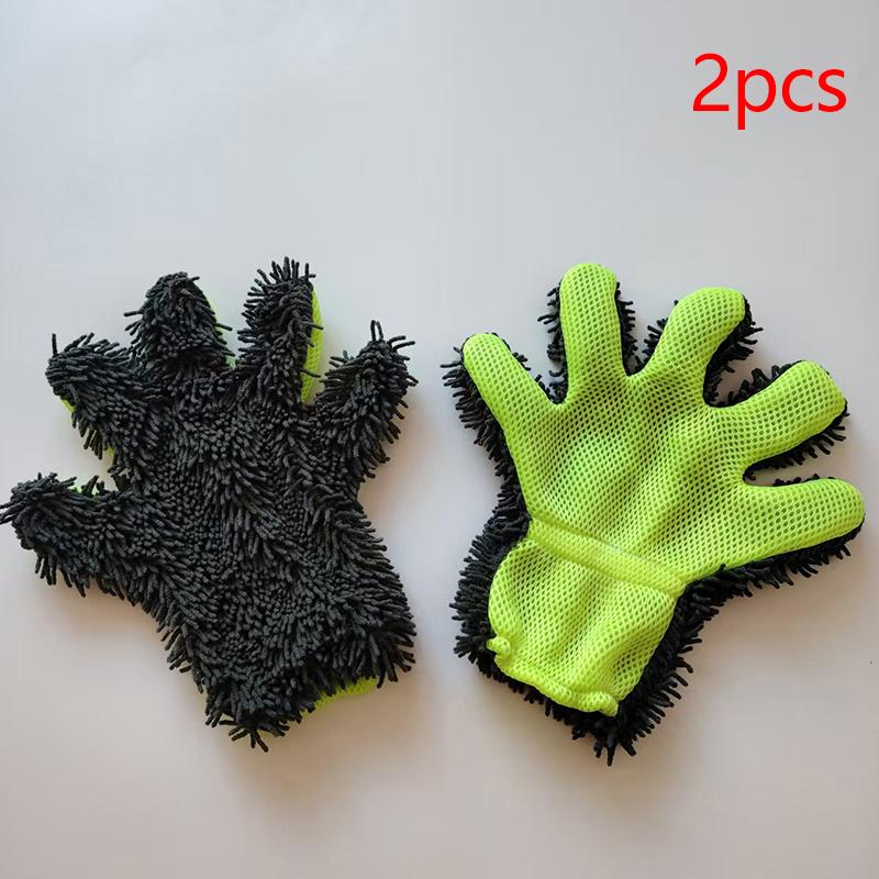 Car Wash Gloves 1 2 Pack with Microfiber Wiping Sponge Reusable Cleaning Tools for Car Truck Garage Use