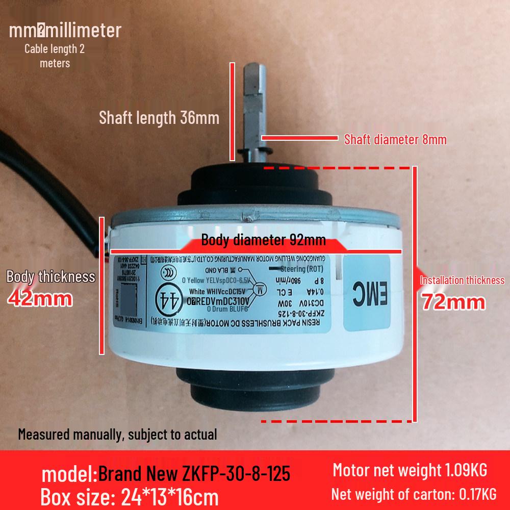 ZKFP-30-8-125 DC Fan Motor for Midea Cylindrical Cabinet AC, 30W Copper Wire.