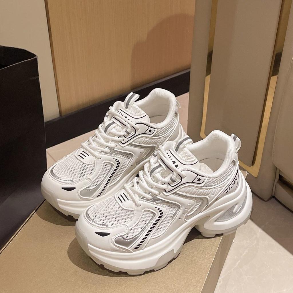 Mesh fried street thick-soled silver dad shoes women's 2025 autumn new breathable heightening ins tide casual sports shoes
