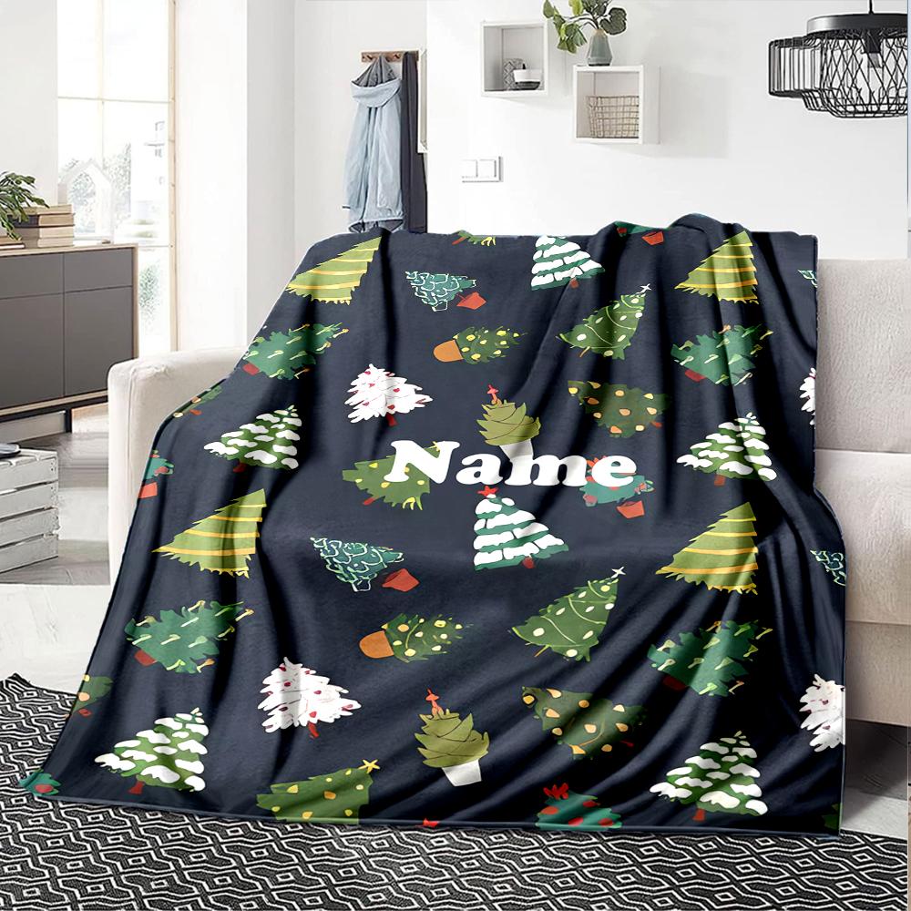 Custom Name Christmas Tree Theme Printed Blanket - Perfect for Couch, Bed, Travel & Outdoor Use | Machine Washable, Cozy & Durable.