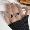 Retro Black Geometric Ring Female Roman Numerals Black Circle Multi-layer Personalized Hip-hop Open Index Finger Ring Casual Dainty Minimalist Ring