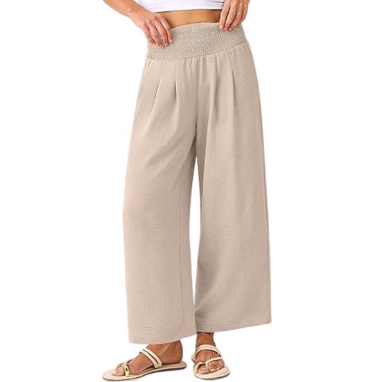 Casual Pants Anti-Wrinkle Elastic Waistband Long Pants with Pockets Pure Color Loose Fit Wide