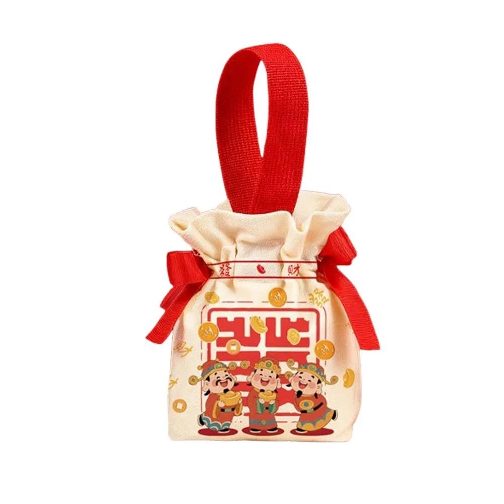 Cartoon 2026 New Year Gift Bag Chinese Style Canvas Horse Year Handbag Bag Portable Large Capacity Fashion Wedding Candy Bag
