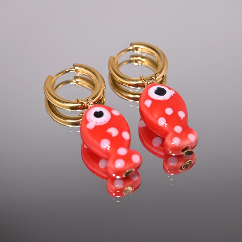 1Pair Cartoon Cute Ceramic Fish Pendant Hoop Earrings For Women Girls  Versatile Ear Buckle Jewelry Accessories Gifts