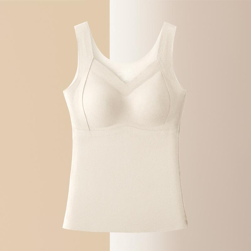 Winter Women's Seamless Cationic Warm Vest with Silk Ribbon Chest Pad and German Velvet