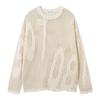 Unisex Oversized Knit Sweater With Cutout Numeric Design Streetwear Style Fall Lightweight Acrylic Pullover