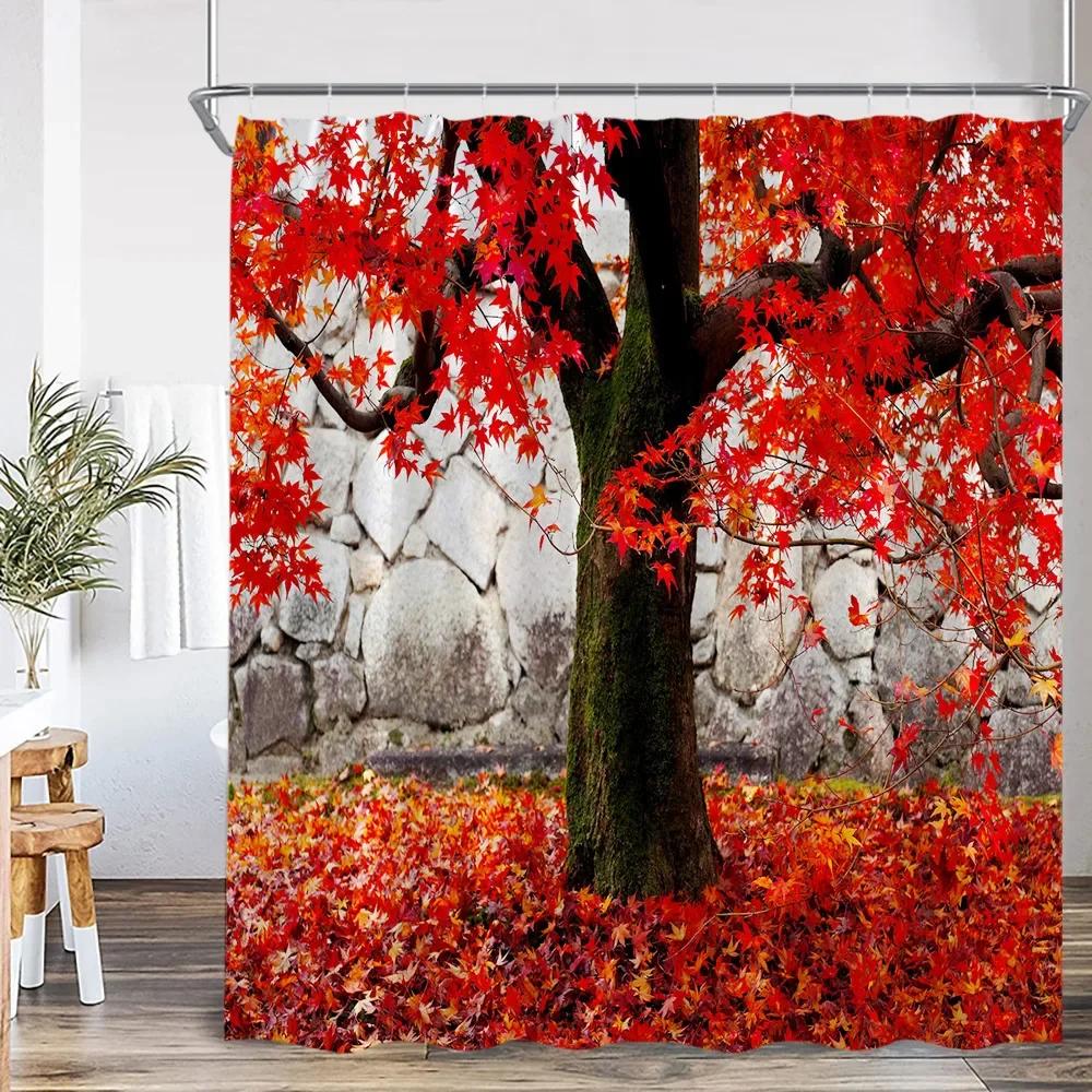 autumn shower curtain farmhouse harvest season bathroom home decoration maple autumn polyester shower curtain