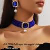 Luxusní vícevrstvý geometrický křišťálový choker a sada barevných náušnic