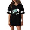 Women V Neck Short Sleeve Casual Soccer Print Top Loose Fit Sports Jersey Style T Shirt Comfortable Lightweight Fabric
