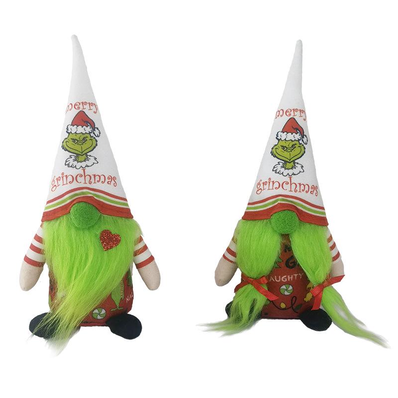 Cross-Border Christmas Green Grinch No-Face Doll Ornament