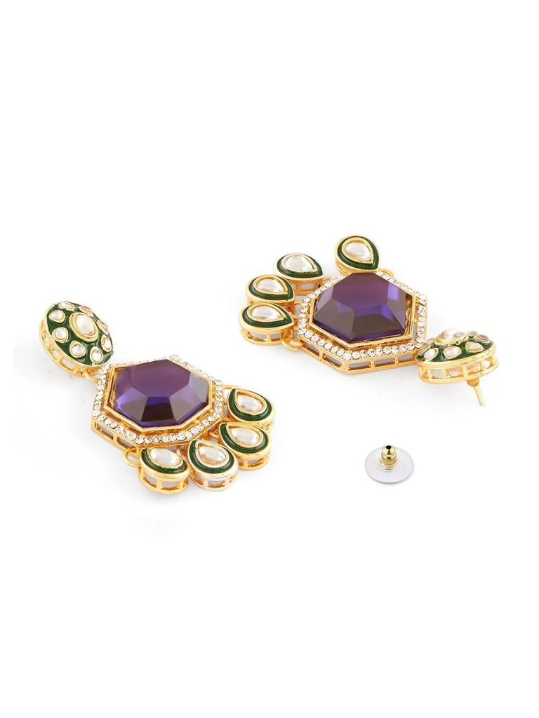 Purple Stone Green Meenakari Austrian Diamonds Necklace & Earring Set For Women