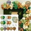 Sage Green Brown Wildlife Themed Balloon Garland Arch Kit Deer Print for Jungle Safari Kid Birthday Baby Shower Party Decoration